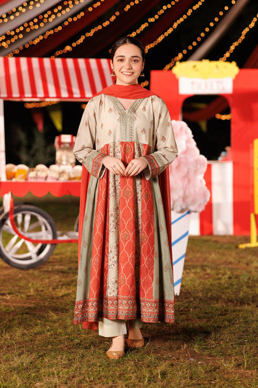 Garnet Embroidered Lawn Stitched 3 Piece Suit (Orange Pop) | Summer Collection 2026