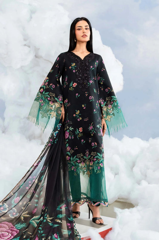 MariaB MBasics-Embroidered Lawn 3 Piece Unstitched Suit with Chiffon Dupatta (D01B)