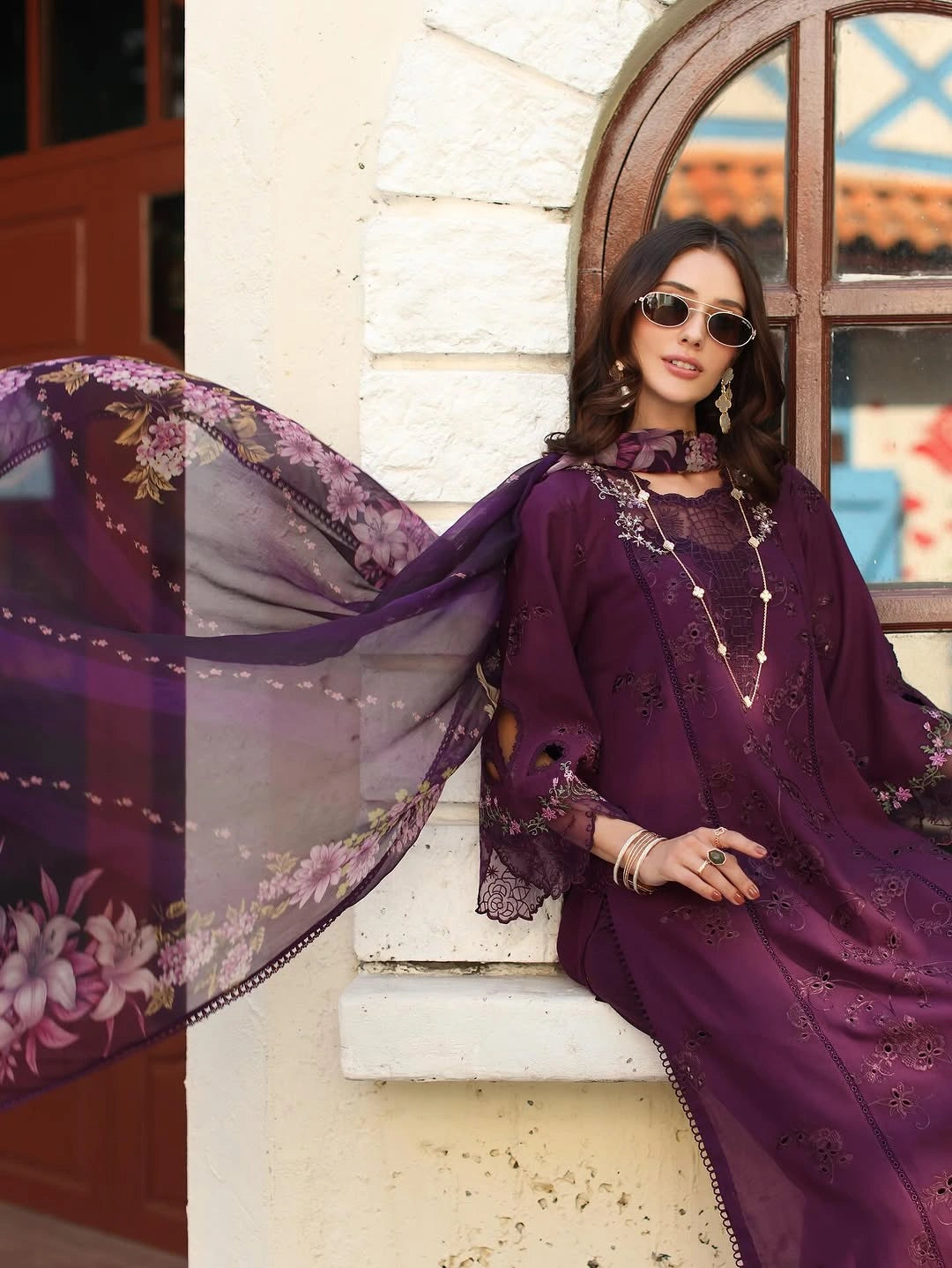 Noor Luxe Chikankari 3-Piece Unstitched Lawn Embroidered Suit (D5 - A)