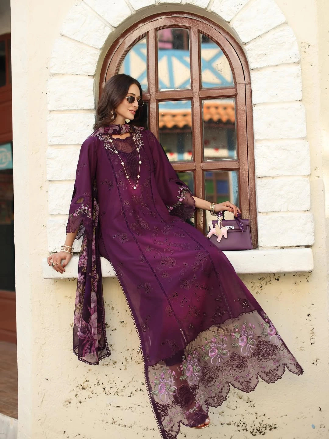 Noor Luxe Chikankari 3-Piece Unstitched Lawn Embroidered Suit (D5 - A)