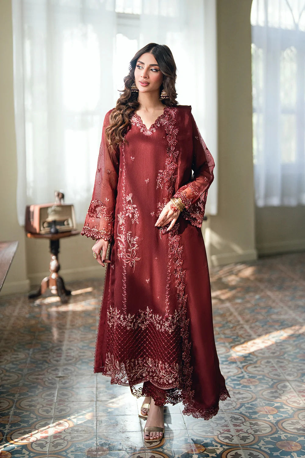 Azure Ensembles '26 - Premium 3 Piece Unstitched Suit (Hibiscus)