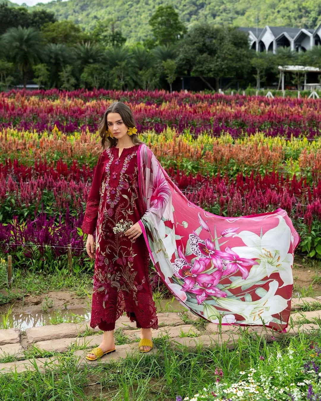 Aurora Petals – Embroidered Lawn with Silk Dupatta