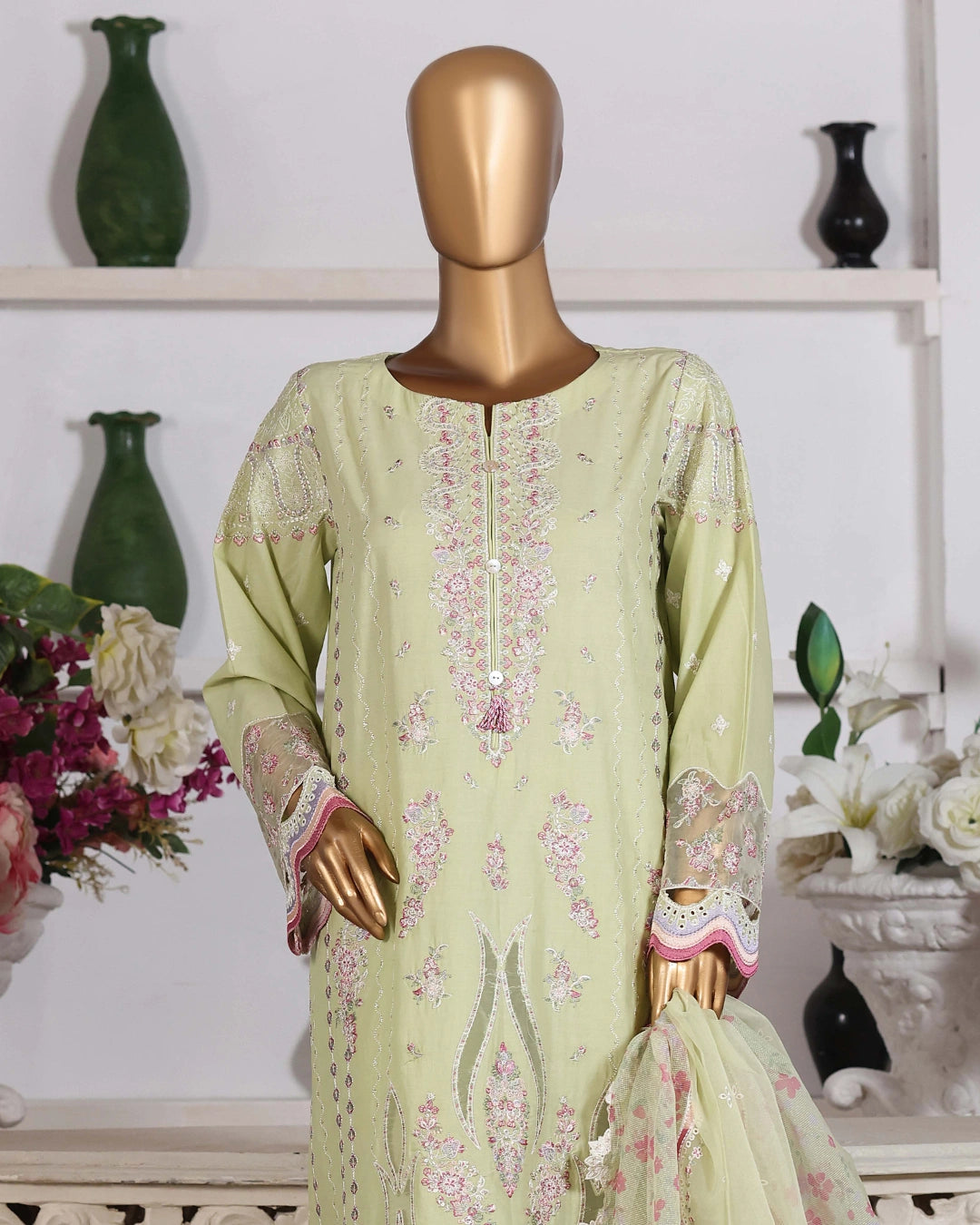 HZ Muse-Embroidered 3 Piece Outfit Stitched Suite LIME (CSE-3P-215)