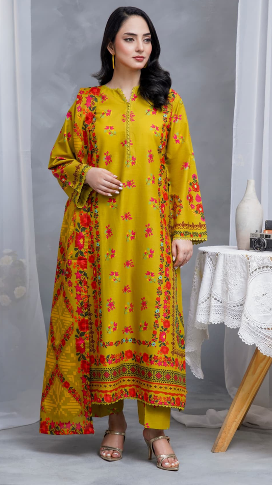 Hayat Summer Printed Kaftan Stitched 3 Piece Suit (05)