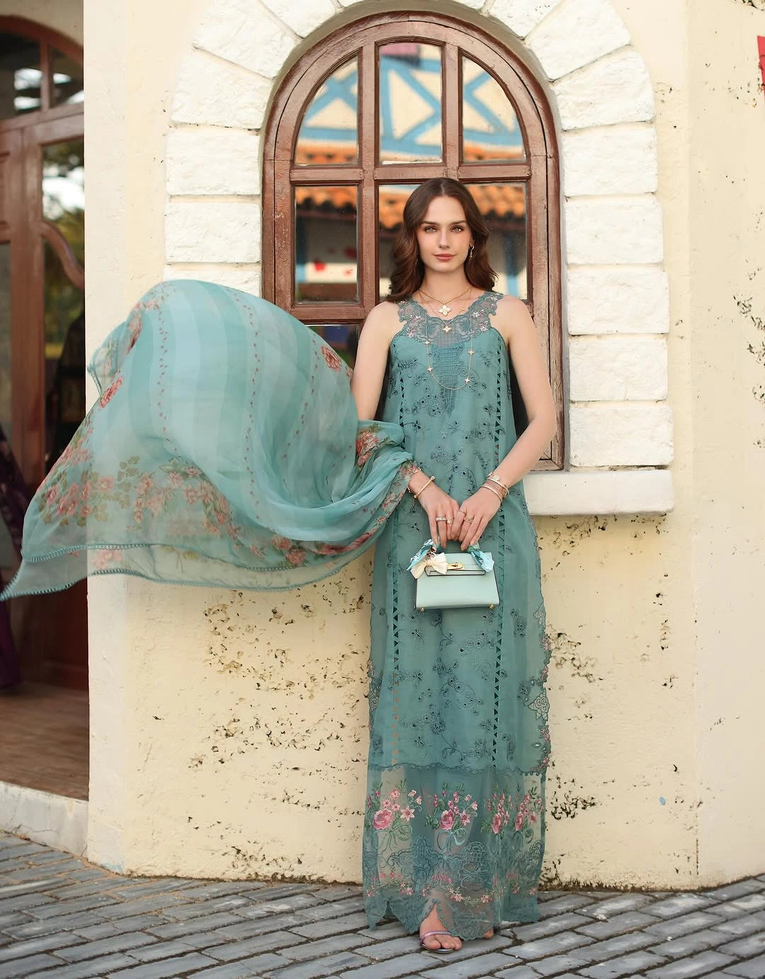 Noor Luxe Chikankari 3-Piece Unstitched Lawn Embroidered Suit (D5 - B)