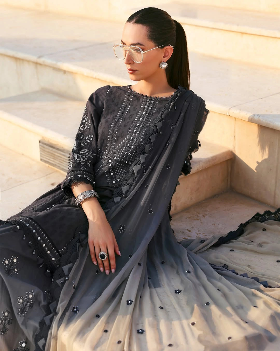 MARIA B LUXURY 3 Piece Embroidered Lawn Suit (Unstitched)