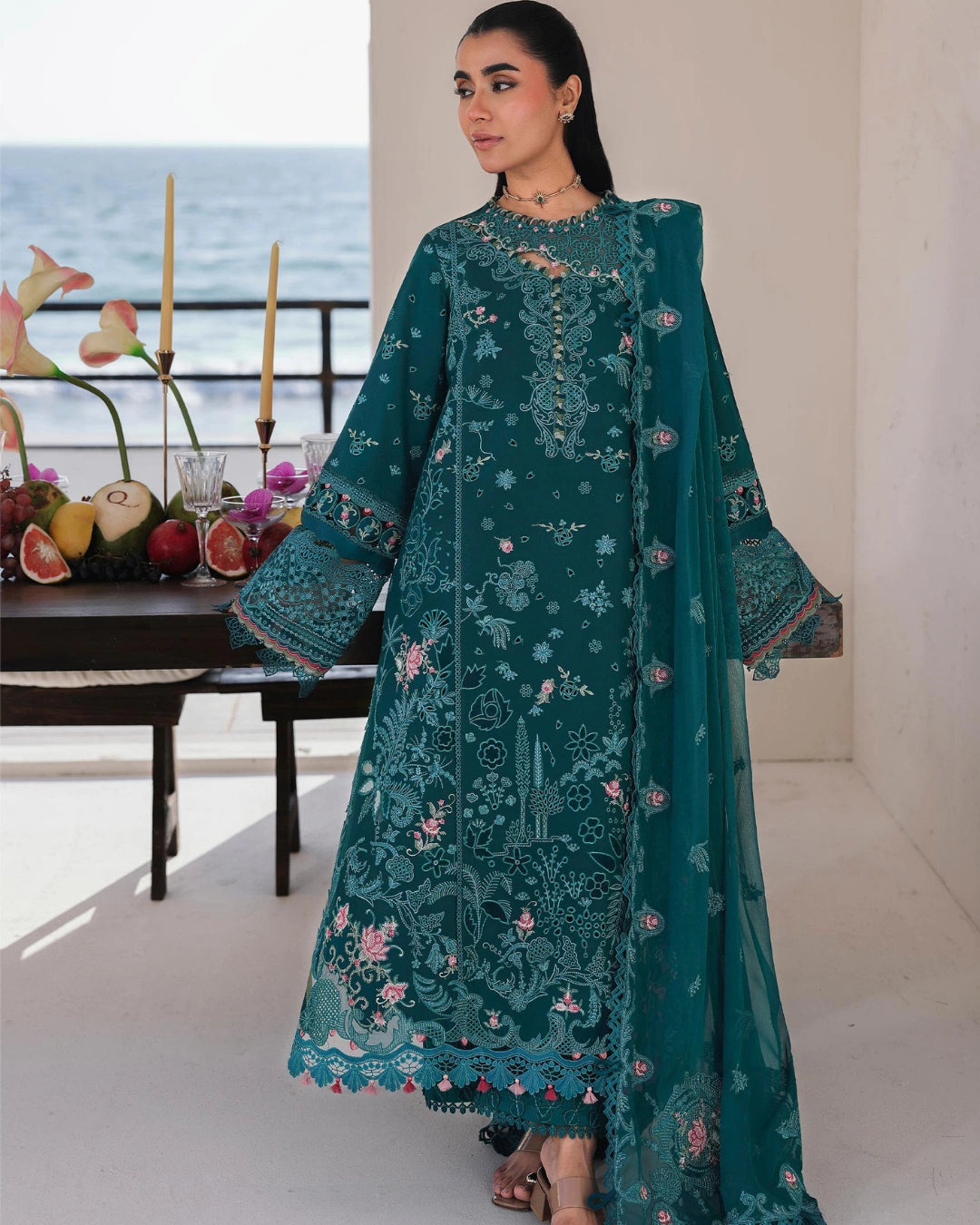 Qalamkar 3-Piece Chikankari Embroidered Luxury Lawn Suit (Unstitched) SA #04