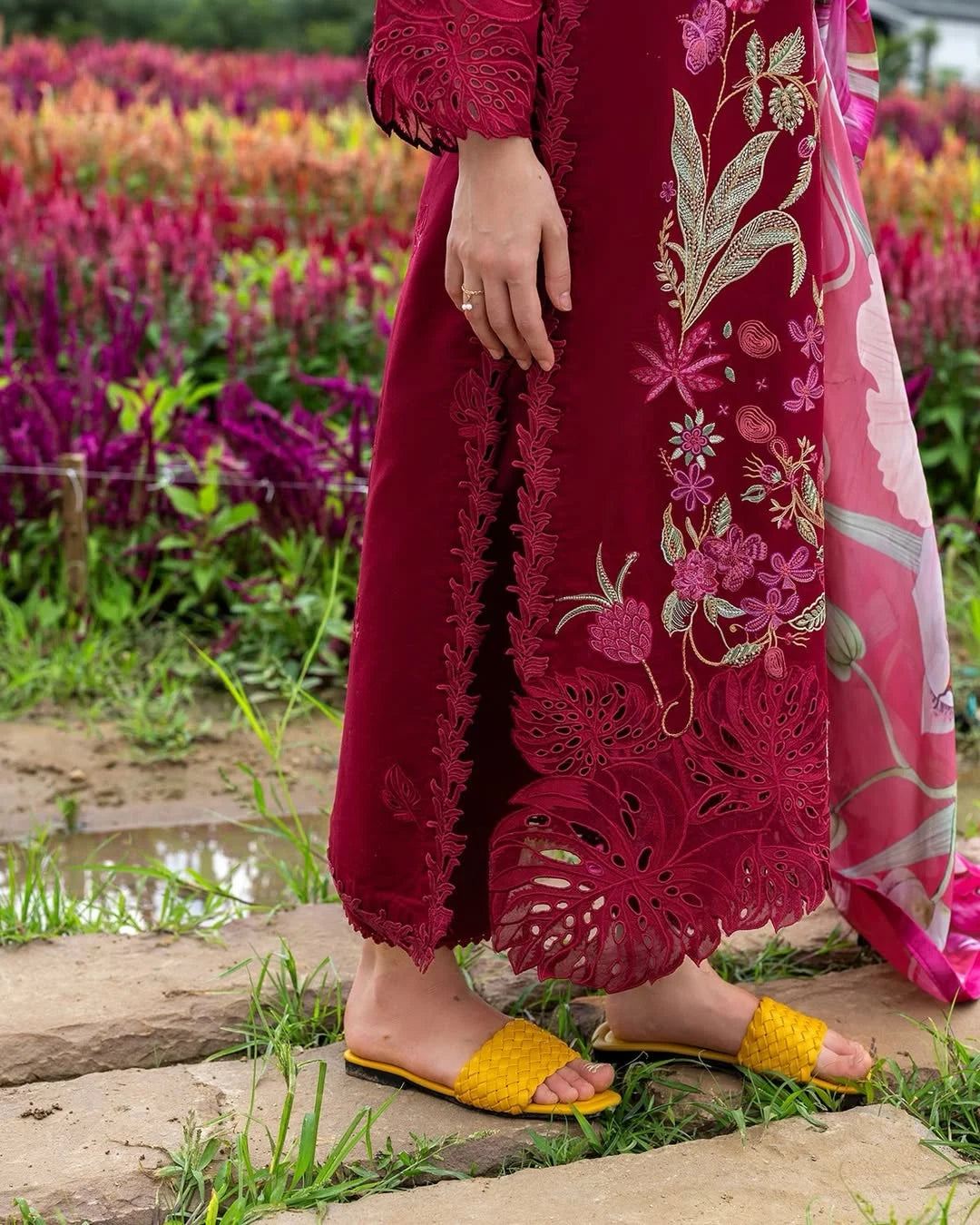 Aurora Petals – Embroidered Lawn with Silk Dupatta
