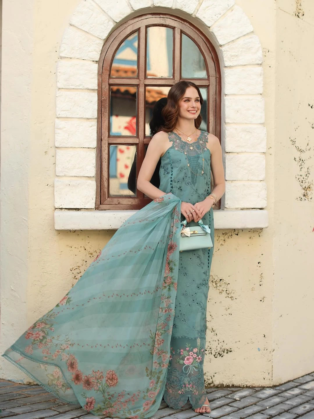 Noor Luxe Chikankari 3-Piece Unstitched Lawn Embroidered Suit (D5 - B)