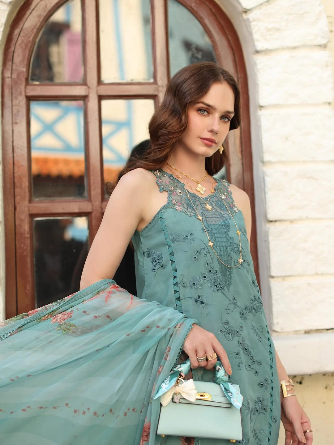 Noor Luxe Chikankari 3-Piece Unstitched Lawn Embroidered Suit (D5 - B)