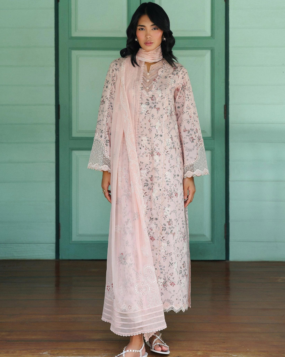 Qalamkar Qprints | Digital Printed Lawn Chikankari Embroidered Suit | KENA