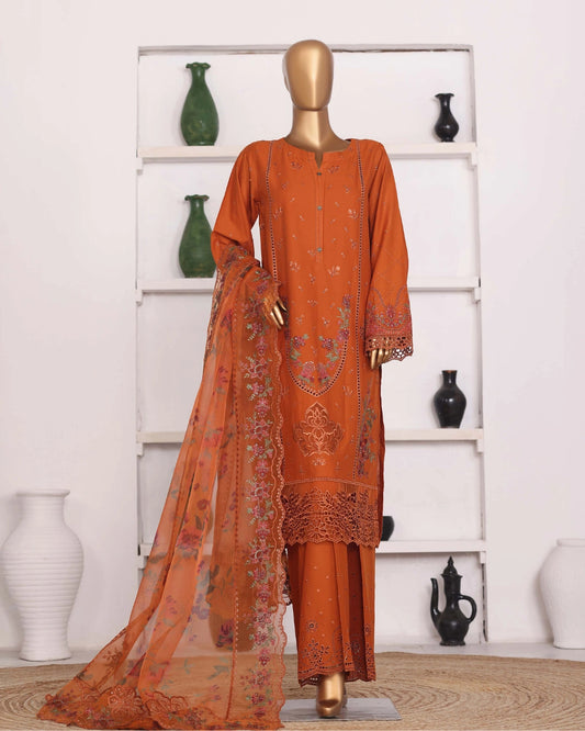 HZ Muse-Embroidered 3 Piece Outfit Stitched Suite OCHRE (CSE-3P-214)