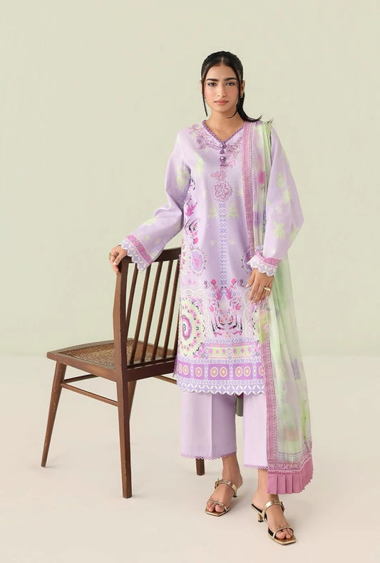 Roheenaz Rosette Azure days 3-Piece Unstitched Lawn Suit | Printed Shirt with Embroidered Neckline & Chiffon Dupatta