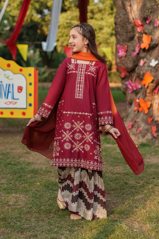Garnet Embroidered Lawn Stitched 3 Piece Suit (Cherry Berry) | Summer Collection 2026