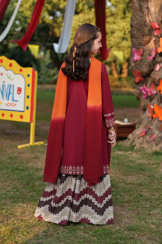 Garnet Embroidered Lawn Stitched 3 Piece Suit (Cherry Berry) | Summer Collection 2026