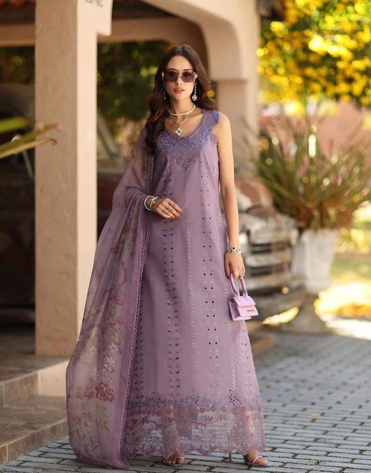 Noor Luxe Chikankari 3-Piece Unstitched Lawn Embroidered Suit (D4 - A)