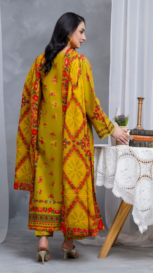 Hayat Summer Printed Kaftan Stitched 3 Piece Suit (05)