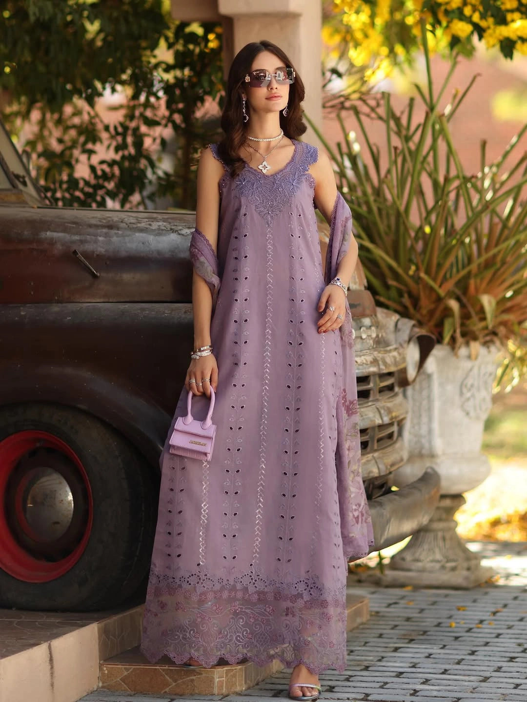 Noor Luxe Chikankari 3-Piece Unstitched Lawn Embroidered Suit (D4 - A)