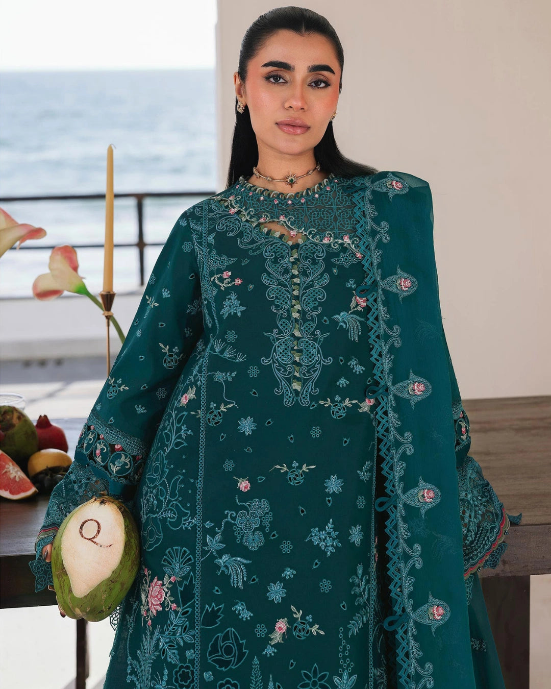 Qalamkar 3-Piece Chikankari Embroidered Luxury Lawn Suit (Unstitched) SA #04