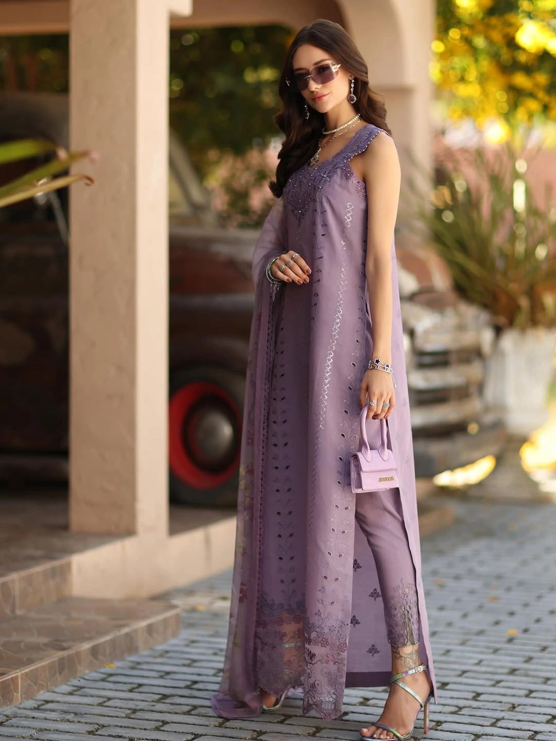 Noor Luxe Chikankari 3-Piece Unstitched Lawn Embroidered Suit (D4 - A)