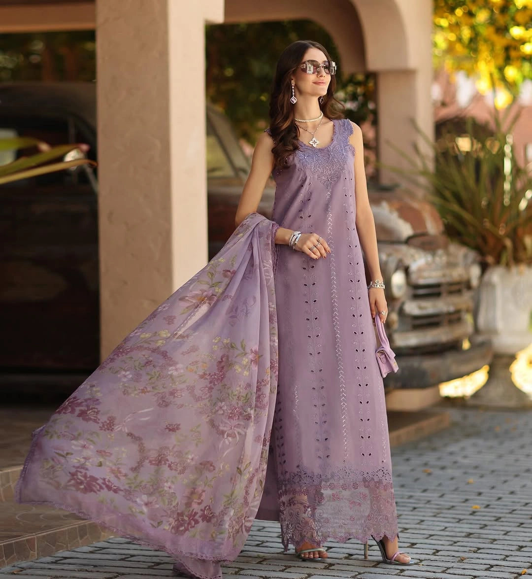 Noor Luxe Chikankari 3-Piece Unstitched Lawn Embroidered Suit (D4 - A)