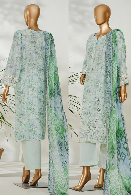Amna Khadija Ismet Chikankari Embroidered Bana Dora Lawn Stitched 3 Piece Suit - AKC-07 | Green | Summer Collection