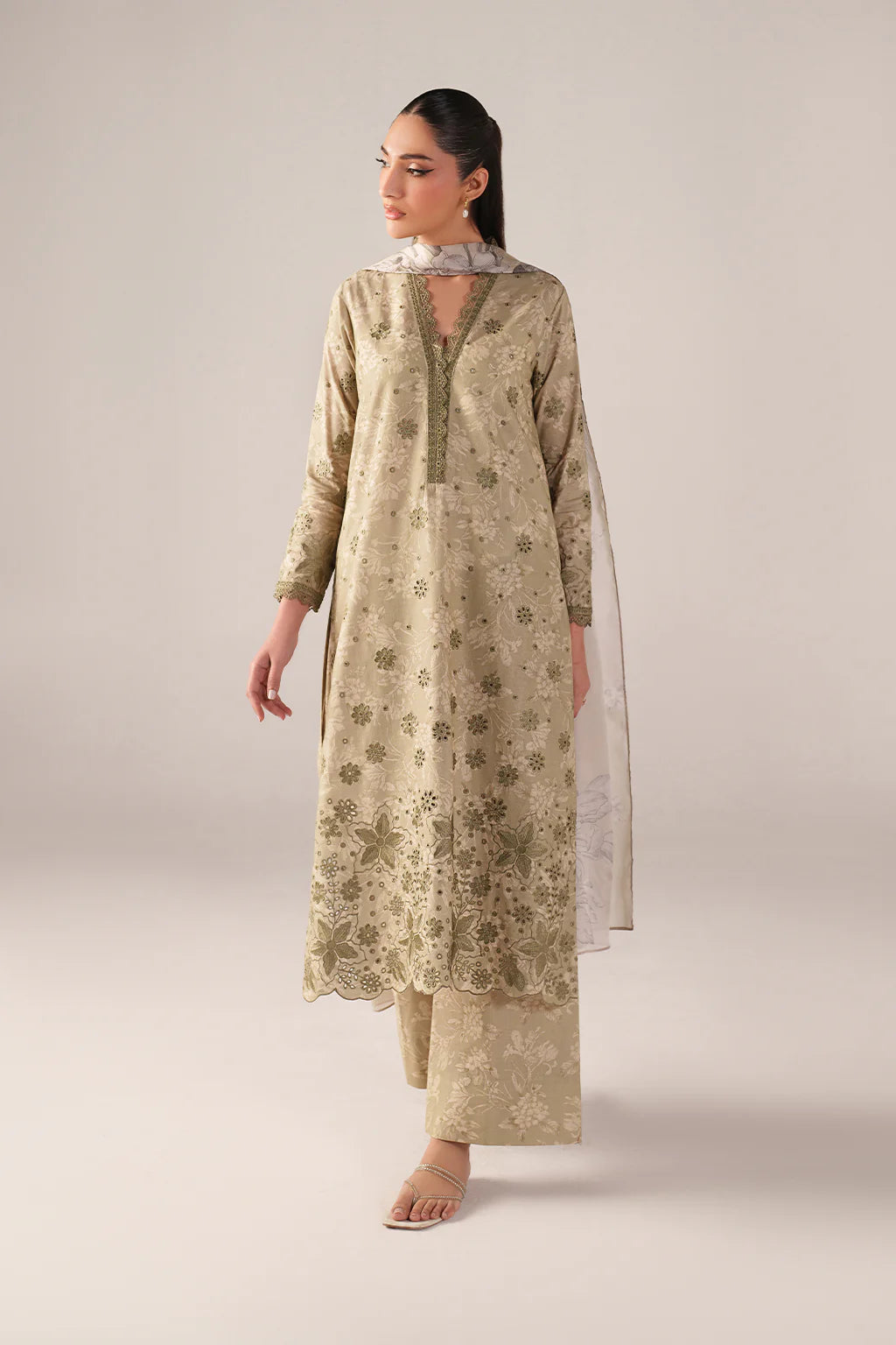 Iznik spring summer Pistachio Green Embroidered Lawn 3 Piece stitched Suit (SS-07)