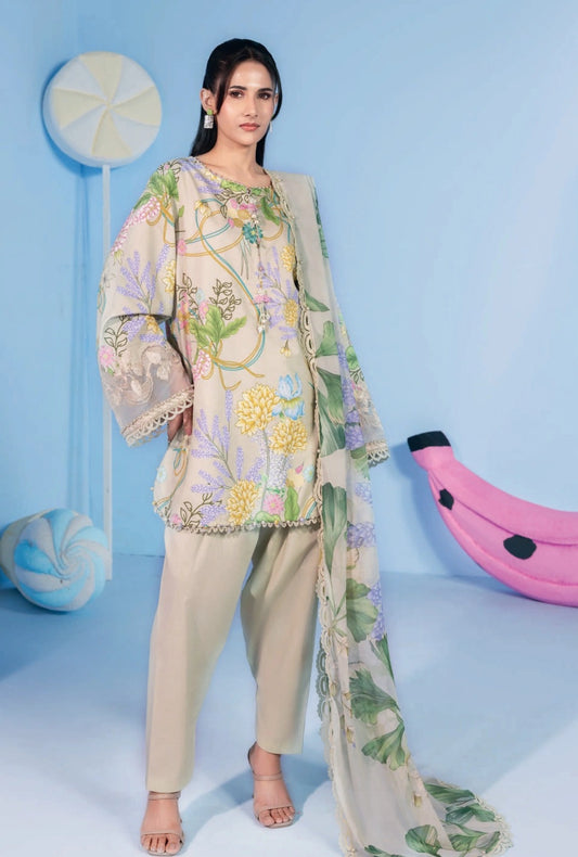 MariaB MBasics Printed & Embroidered Lawn Unstitched 3 Piece Suit (unstitched)