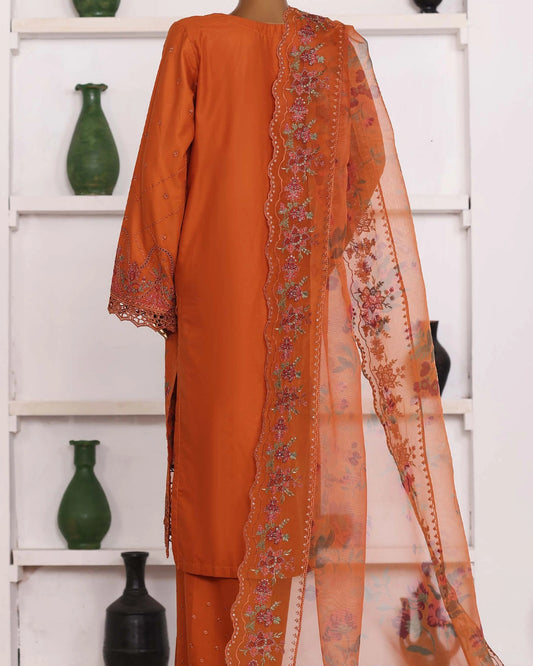 HZ Muse-Embroidered 3 Piece Outfit Stitched Suite OCHRE (CSE-3P-214)
