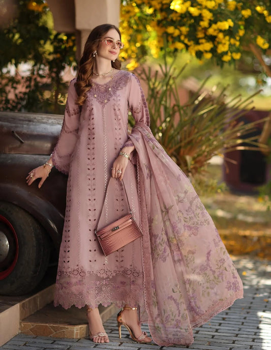 Noor Luxe Chikankari 3-Piece Unstitched Lawn Embroidered Suit (D4 - B)