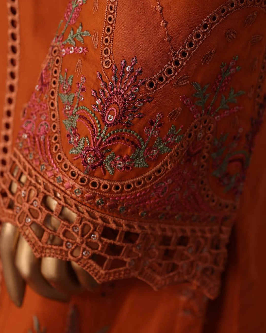 HZ Muse-Embroidered 3 Piece Outfit Stitched Suite OCHRE (CSE-3P-214)