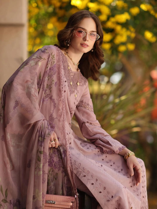 Noor Luxe Chikankari 3-Piece Unstitched Lawn Embroidered Suit (D4 - B)
