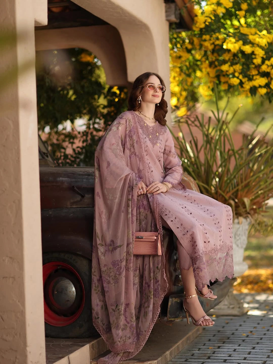 Noor Luxe Chikankari 3-Piece Unstitched Lawn Embroidered Suit (D4 - B)