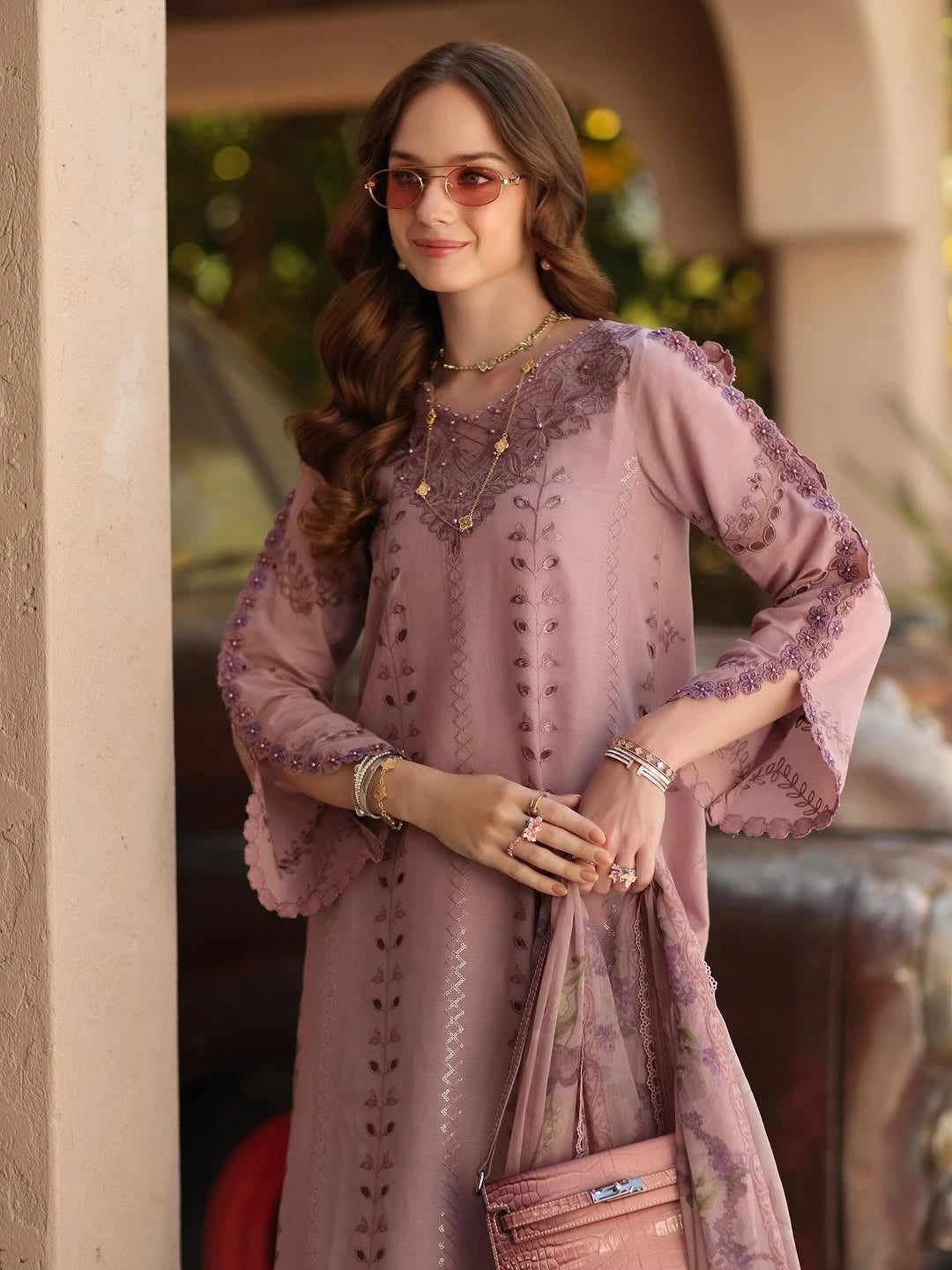 Noor Luxe Chikankari 3-Piece Unstitched Lawn Embroidered Suit (D4 - B)