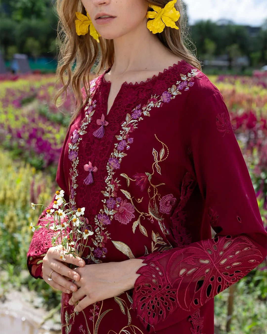 Aurora Petals – Embroidered Lawn with Silk Dupatta