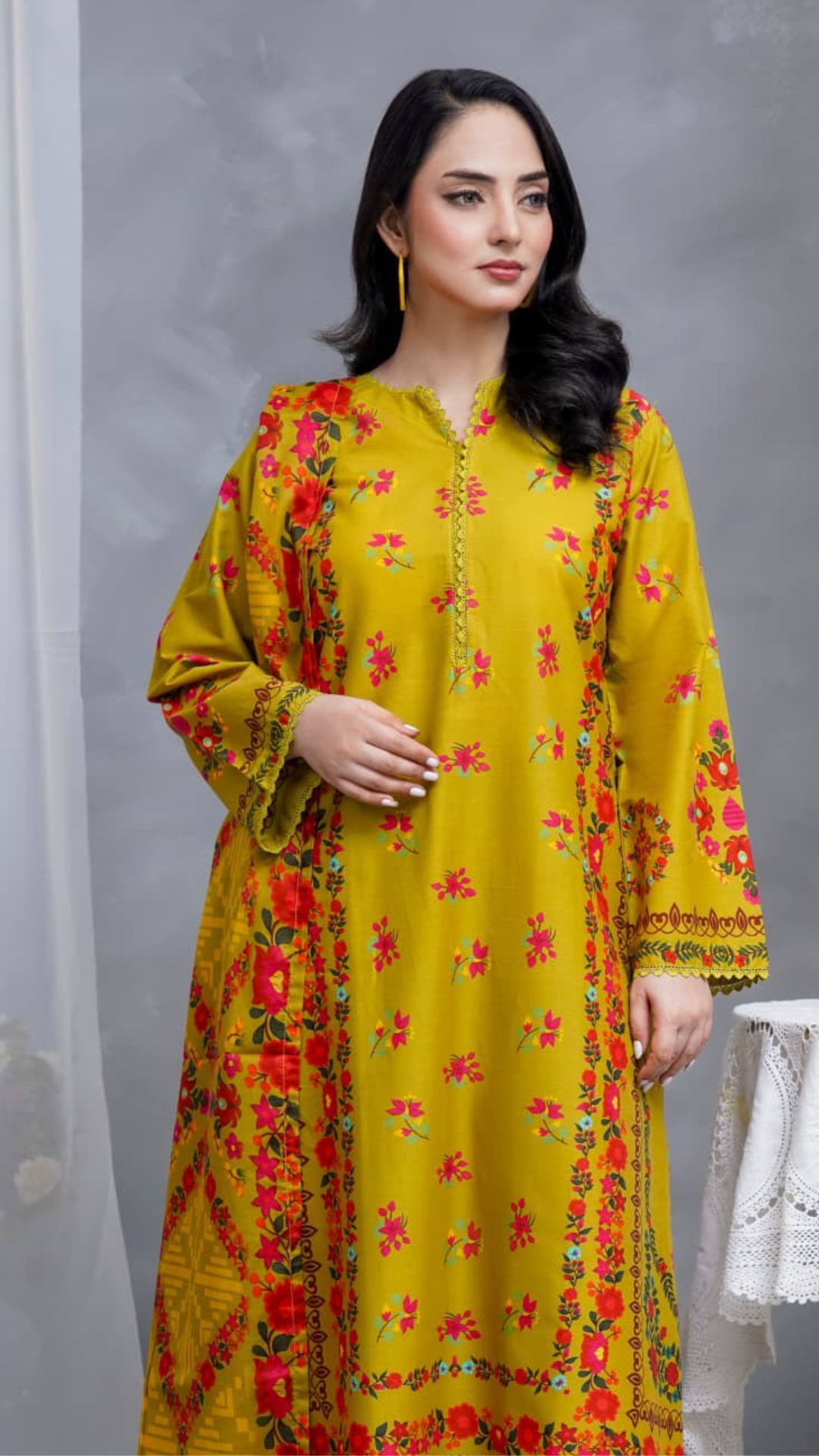 Hayat Summer Printed Kaftan Stitched 3 Piece Suit (05)