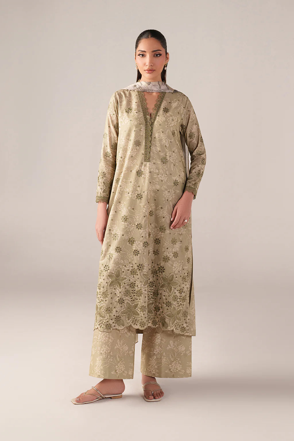Iznik spring summer Pistachio Green Embroidered Lawn 3 Piece stitched Suit (SS-07)