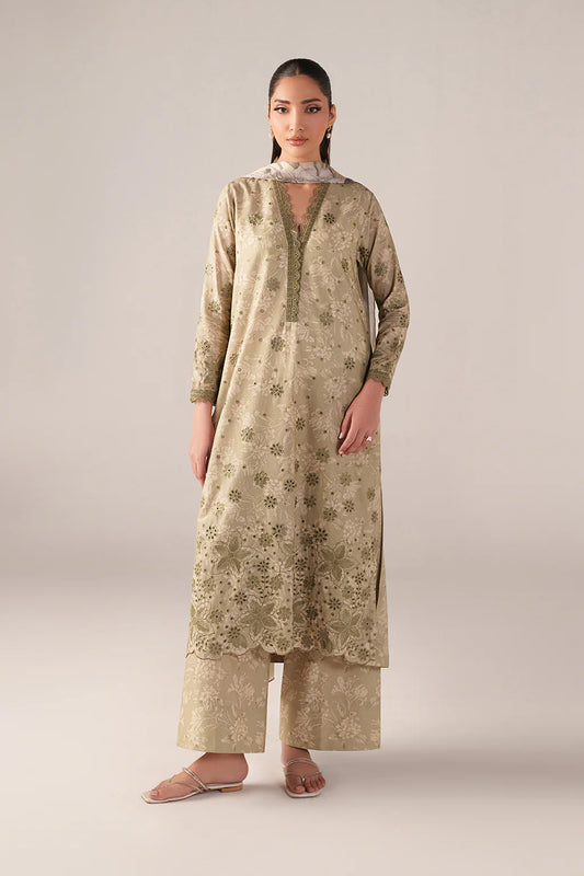 Iznik spring summer Pistachio Green Embroidered Lawn 3 Piece stitched Suit (SS-07)