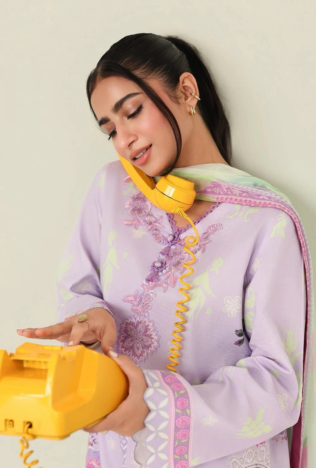 Roheenaz Rosette Azure days 3-Piece Unstitched Lawn Suit | Printed Shirt with Embroidered Neckline & Chiffon Dupatta