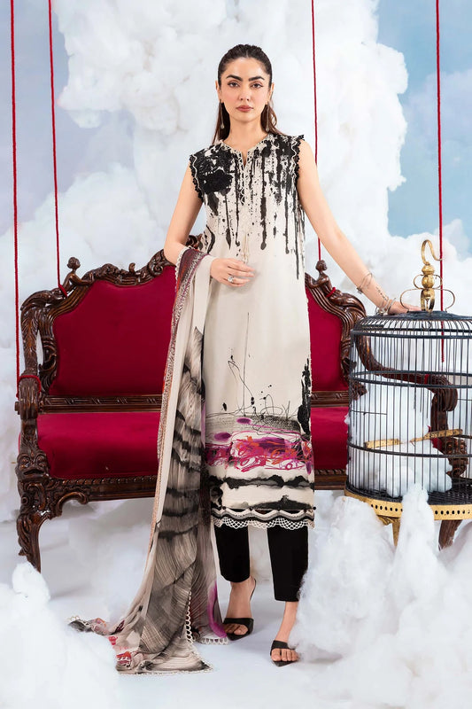 MariaB MBasics-Embroidered Lawn 3 Piece Unstitched Suit with Chiffon Dupatta (D6B)