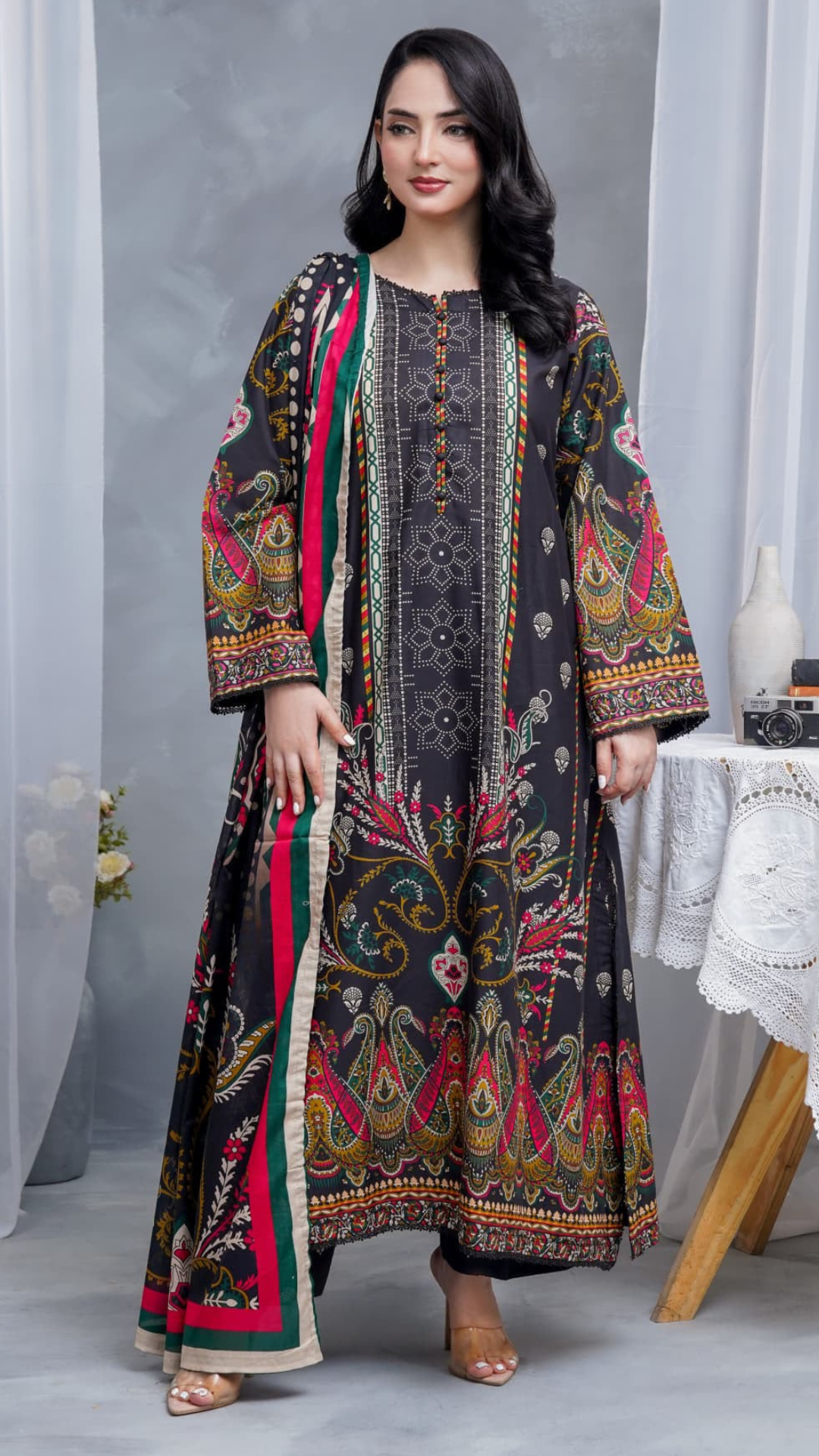 Hayat Summer Printed Kaftan Stitched 3 Piece Suit (06)