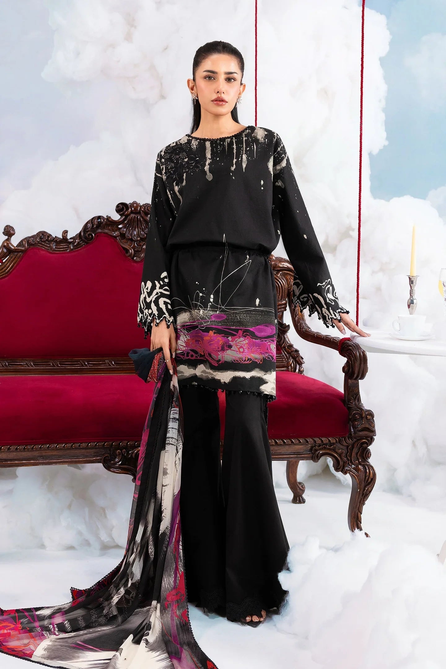MariaB MBasics-Embroidered Lawn 3 Piece Unstitched Suit with Chiffon Dupatta (D06A)