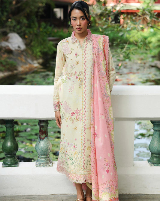 Qalamkar Qprints | Digital Printed Lawn Chikankari Embroidered Suit | MAIRI
