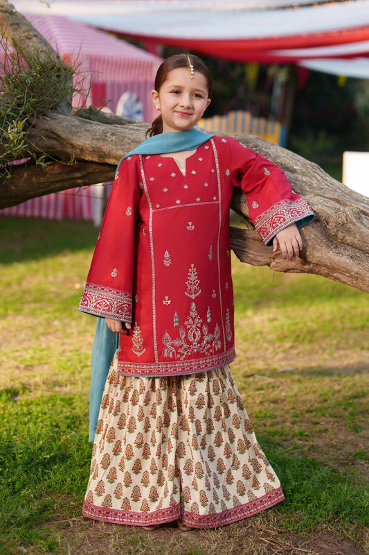 Garnet Embroidered Lawn Stitched 3 Piece Suit (Jelly Bean) | Summer Collection 2026