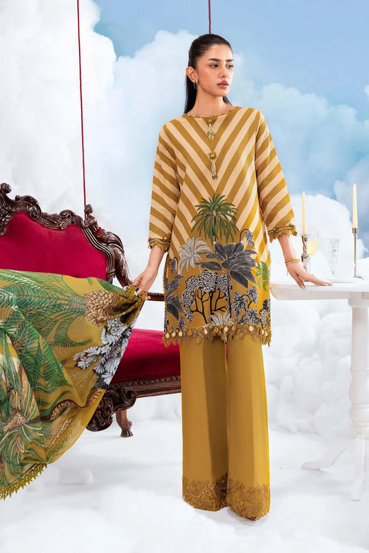 MariaB MBasics-Embroidered Lawn 3 Piece Unstitched Suit with Chiffon Dupatta (D08A)