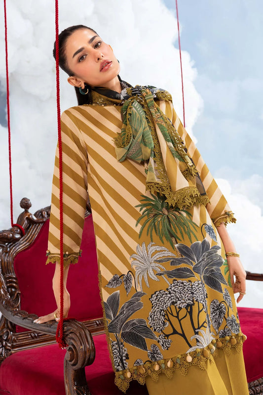 MariaB MBasics-Embroidered Lawn 3 Piece Unstitched Suit with Chiffon Dupatta (D08A)