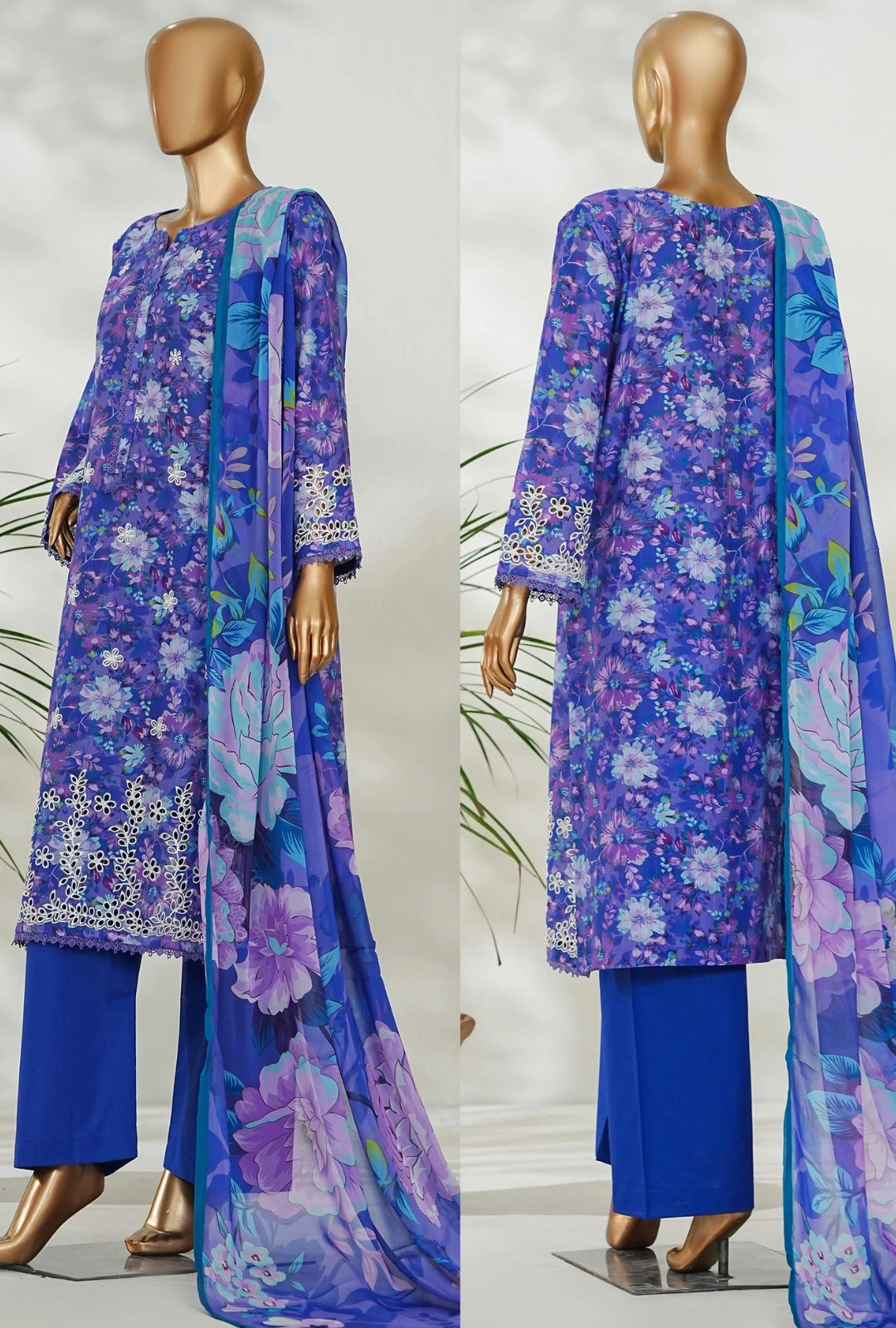 Amna Khadija Ismet Chikankari Embroidered Bana Dora Lawn Stitched 3 Piece Suit - AKC-05 | Blue | Summer Collection