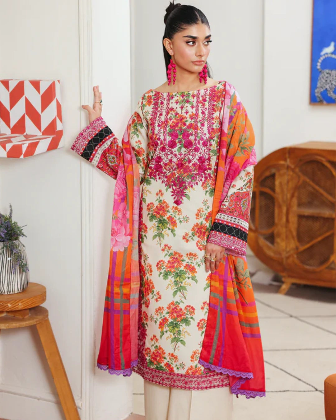 NISSA Floral Symphony – Embroidered & Printed Lawn Suit by Rajbari (Unstitched) 05
