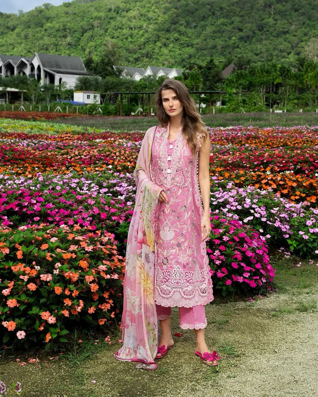 Whimsical Scent – Chikan Embroidered Lawn with Chiffon Dupatta