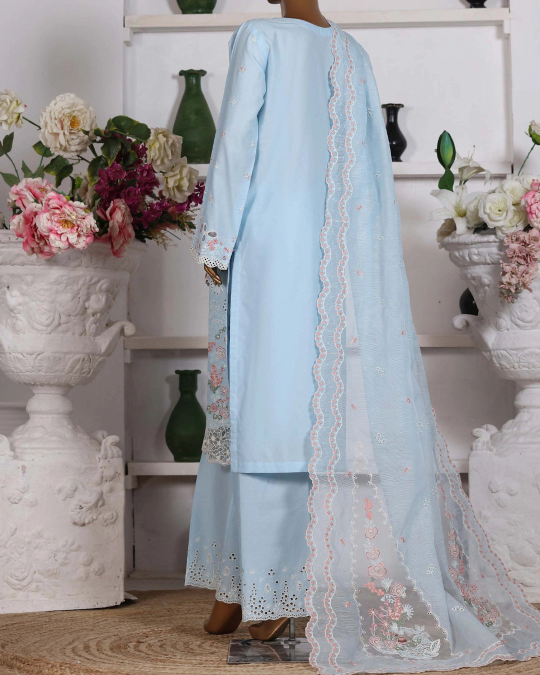 HZ Muse-Embroidered 3 Piece Outfit Stitched Suite POWDER BLUE (CSE-3P-216)